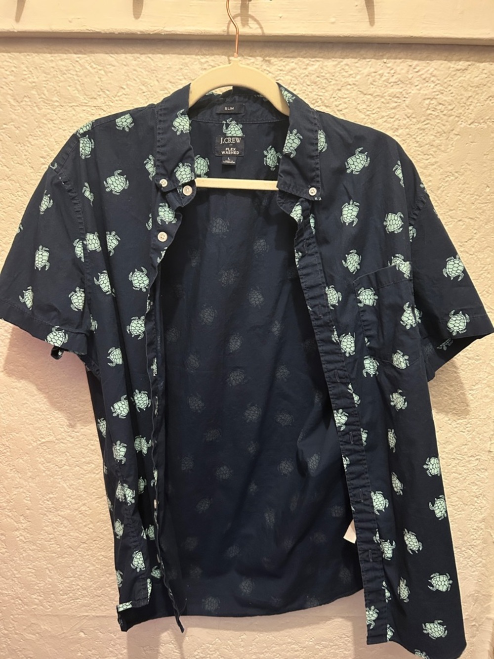 J. Crew Navy Short-Sleeve Button-Down with Mint Turtle Print